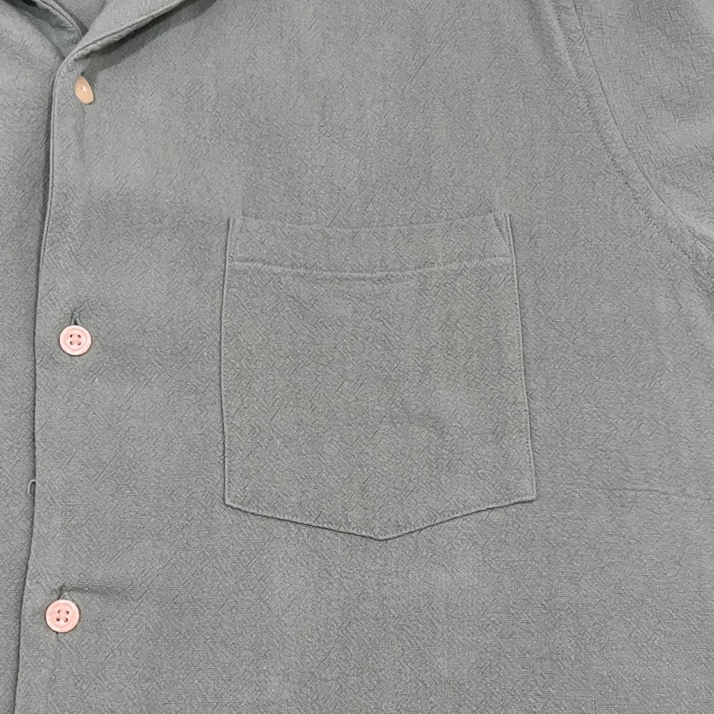 AllSaints Relaxed Fit Cudi Camp Collar Shirt Sage Green Mens XL Linen Blend - Picture 7 of 9